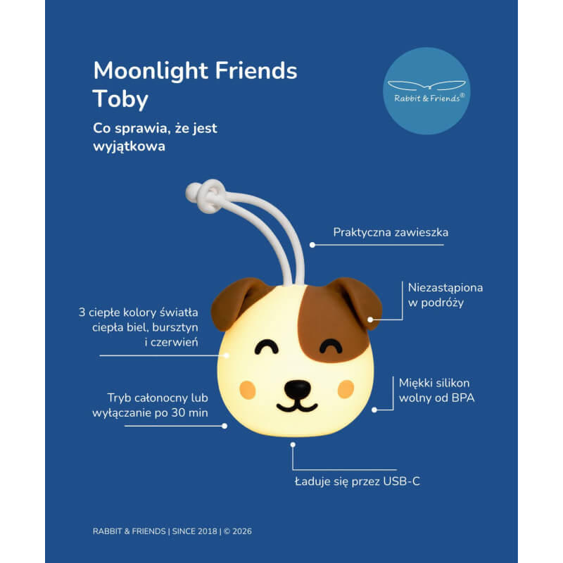 Lampka nocna do zawieszania Moonlight Friends - Pies TOBY / Rabbit&friends