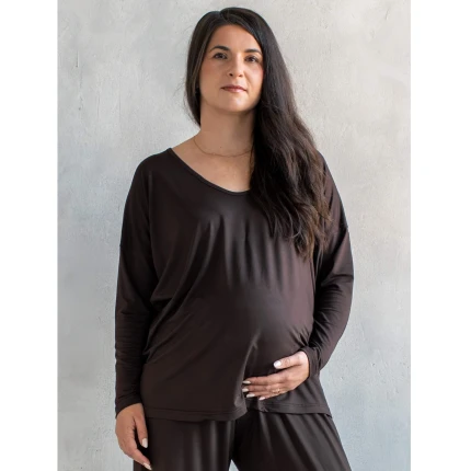 Longsleeve ciążowy i do karmienia MOCHA - choco / Latte Mama
