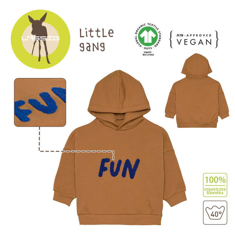 Bluza z kapturem z bawełny organicznej GOTS Little Gang Fun caramel / Lassig