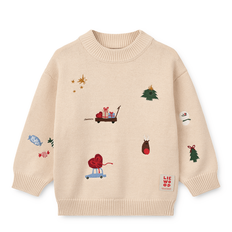 Bawełniany sweter dziecięcy Orlane - Festive, Sandy, Embroidery / Liewood