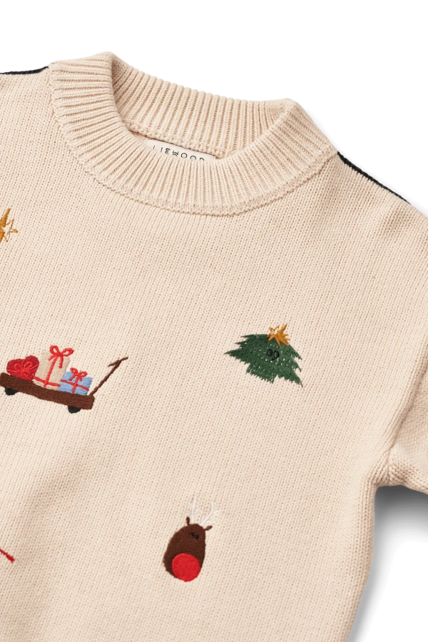 Bawełniany sweter dziecięcy Orlane - Festive, Sandy, Embroidery / Liewood