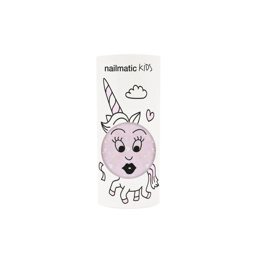 Lakier do paznokci dla dzieci zmywalny wodą, 8ml - Polly, Transparentny Róż z Brokatem / Nailmatic