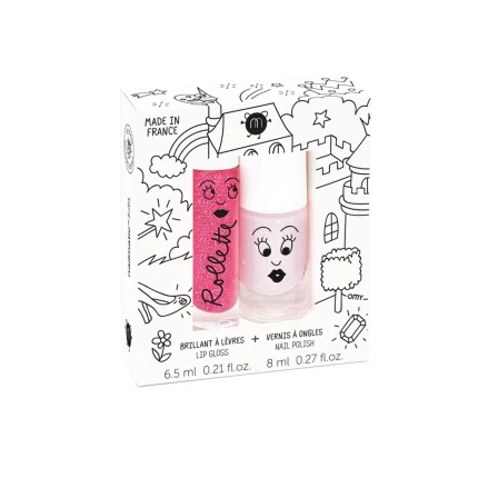 Zestaw lakier do paznokci + błyszczyk do ust dla dzieci, 8 ml + 6,5 ml - Polly i Rollette Malina / Nailmatic
