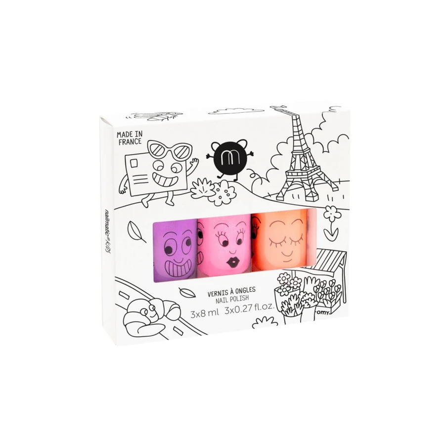Zestaw lakierów do paznokci dla dzieci zmywalnych wodą, 3 x 8 ml - Paris / Nailmatic