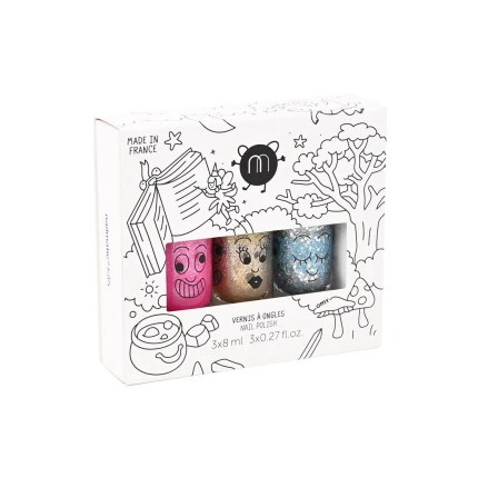 Zestaw lakierów do paznokci dla dzieci zmywalnych wodą, 3 x 8 ml - Féerique / Nailmatic
