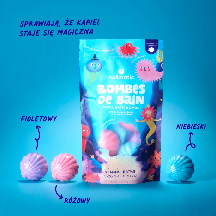Musujące kule do kąpieli dla dzieci - Nailmatic Shell, 7 x 20 g / Nailmatic