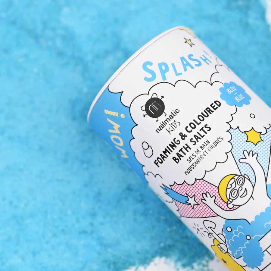 Musująca sól do kąpieli barwiąca wodę dla dzieci Splash, 250 g - Niebieska / Nailmatic