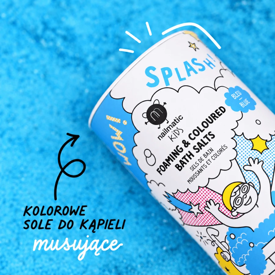 Musująca sól do kąpieli barwiąca wodę dla dzieci Splash, 250 g - Niebieska / Nailmatic