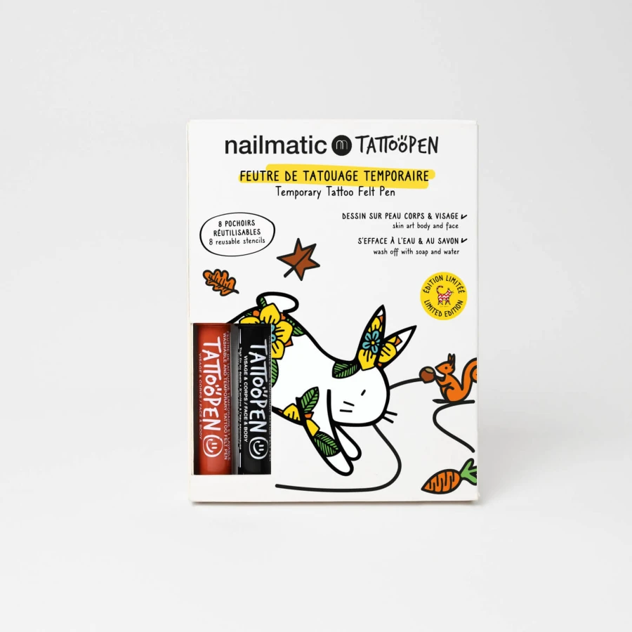 Zmywalne markery do ciała dla dzieci z szablonami do tatuaży - Brązowy i Czarny / Nailmatic