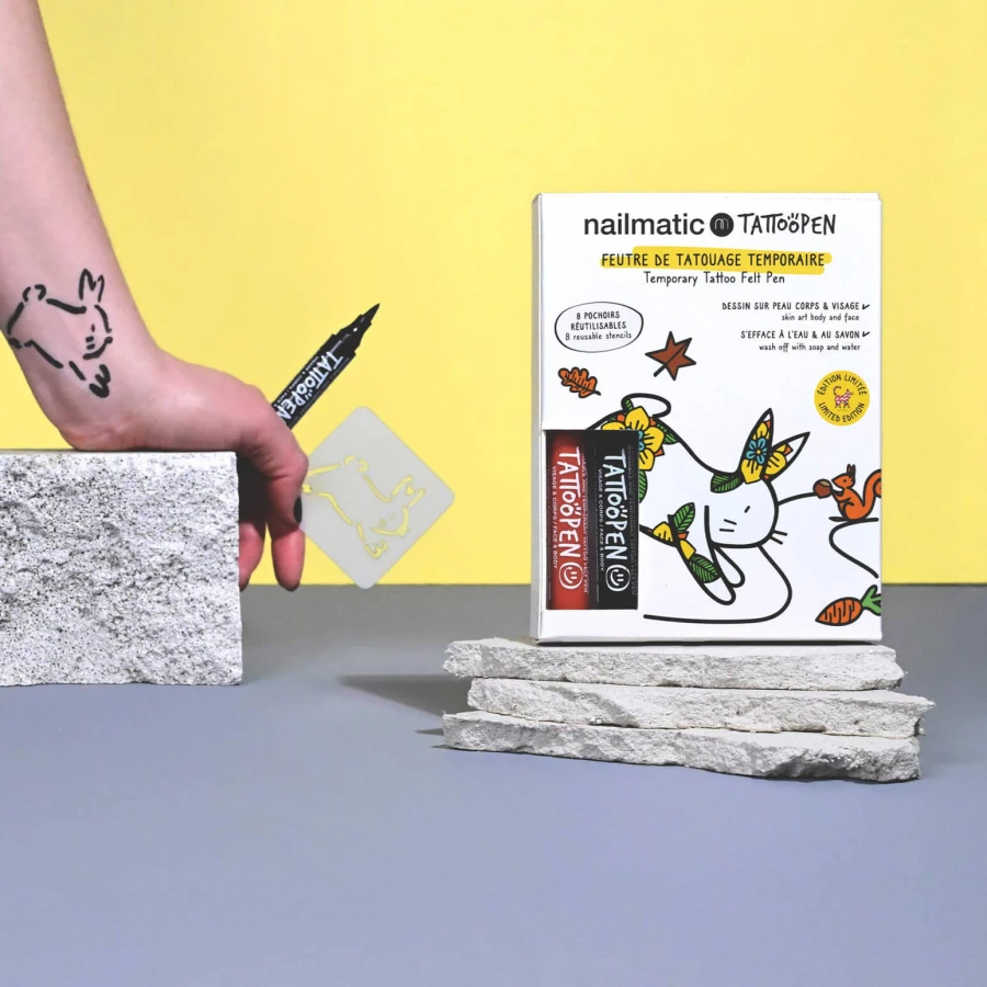 Zmywalne markery do ciała dla dzieci z szablonami do tatuaży - Brązowy i Czarny / Nailmatic