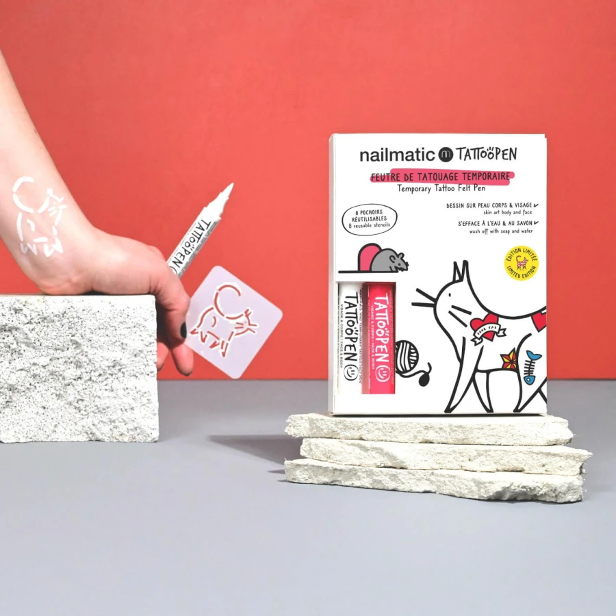 Zmywalne markery do ciała dla dzieci z szablonami do tatuaży - Biały i Czerwony / Nailmatic