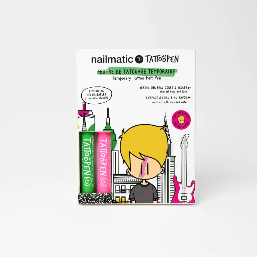 Zmywalne markery do ciała dla dzieci z szablonami do tatuaży - Zielony i Różowy / Nailmatic