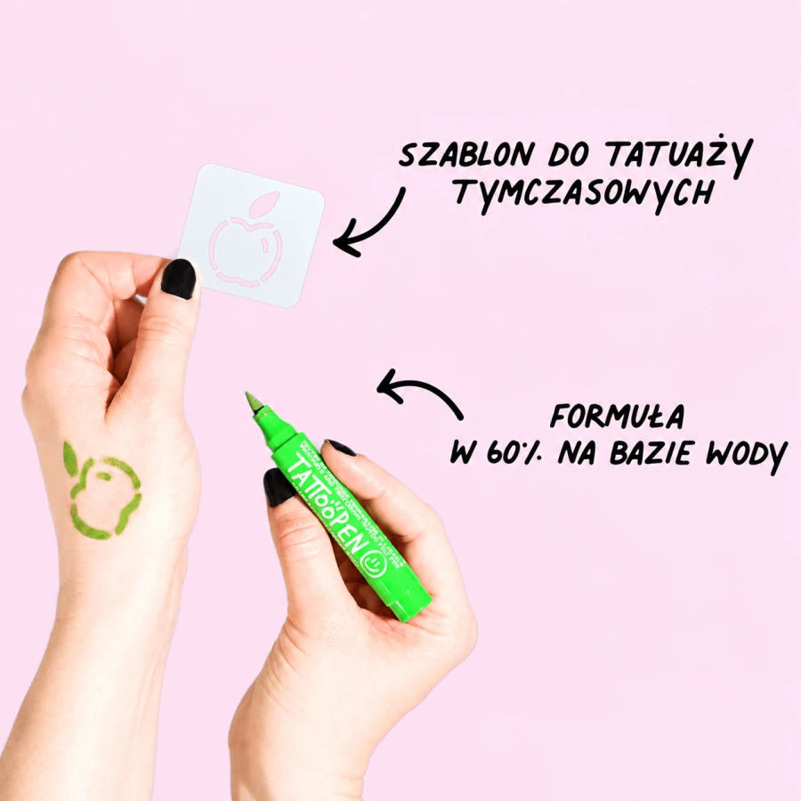 Zmywalne markery do ciała dla dzieci z szablonami do tatuaży - Zielony i Różowy / Nailmatic