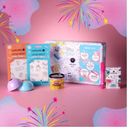 Zestaw prezentowy z kosmetykami dla dzieci Magic Box Blue - Kule, Myjąca Ciastolina i Tatuaże / Nailmatic