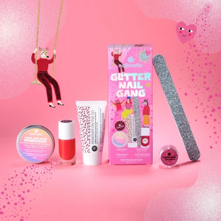Zestaw do Manicure Glitter Nail Gang, Czerwony Lakier i Różowy Brokat / Nailmatic