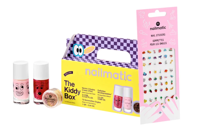 Zestaw Prezentowy do Paznokci dla Dzieci The Kiddy Box Cool - Lakiery, Brokat i Naklejki / Nailmatic
