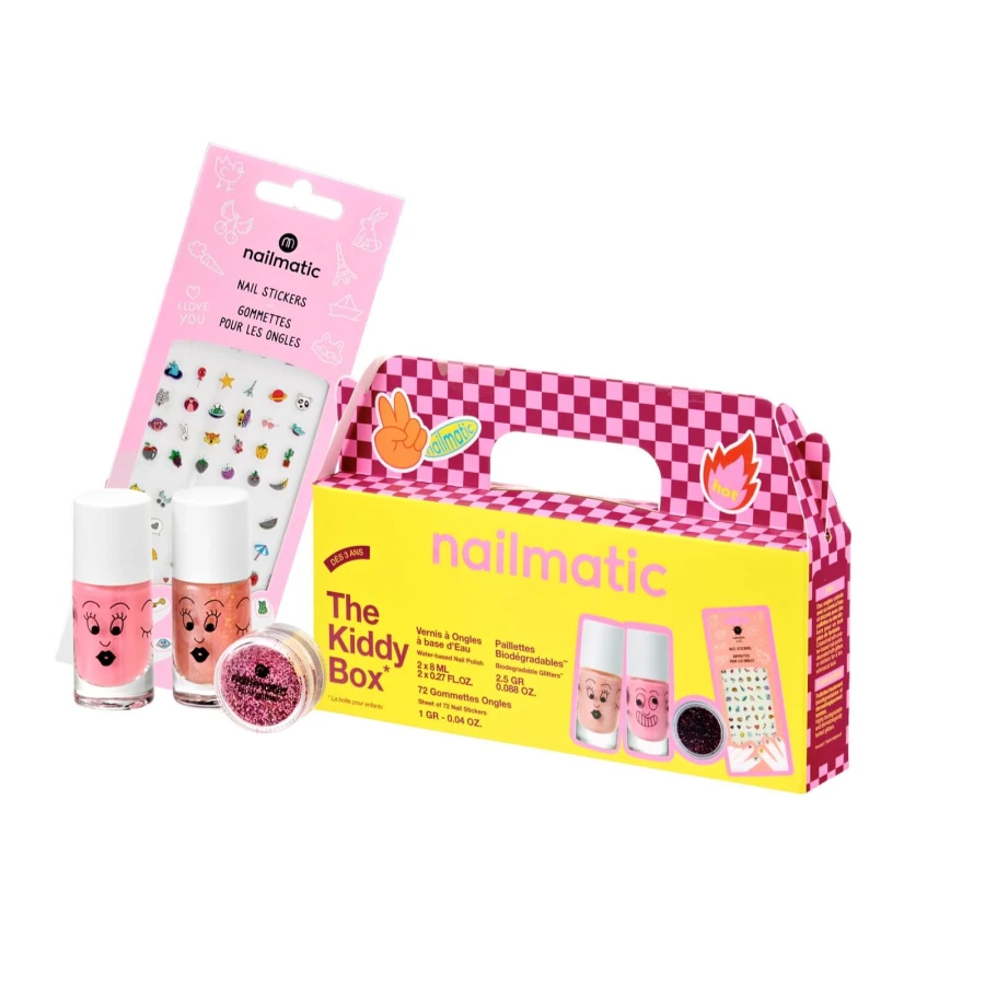 Zestaw Prezentowy do Paznokci dla Dzieci The Kiddy Box Hot - Lakiery, Brokat i Naklejki / Nailmatic