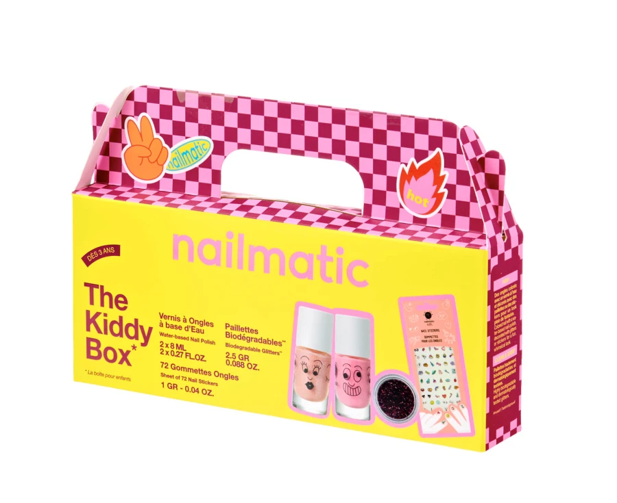 Zestaw Prezentowy do Paznokci dla Dzieci The Kiddy Box Hot - Lakiery, Brokat i Naklejki / Nailmatic