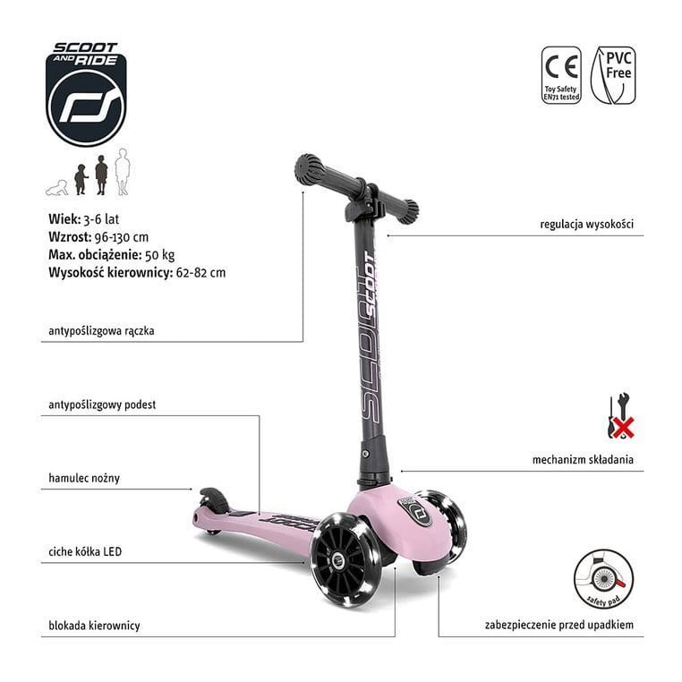 Highwaykick 3 LED Hulajnoga składana ze świecącymi kółkami 3+ Rose / Scootandride