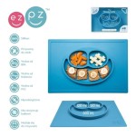 Silikonowy talerzyk z podkładką 2w1 Happy Mat niebieski / EZPZ