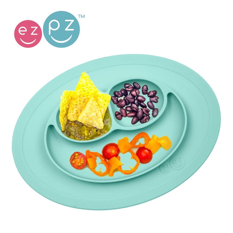 Silikonowy talerzyk z podkładką mały 2w1 Mini Mat miętowy / EZPZ
