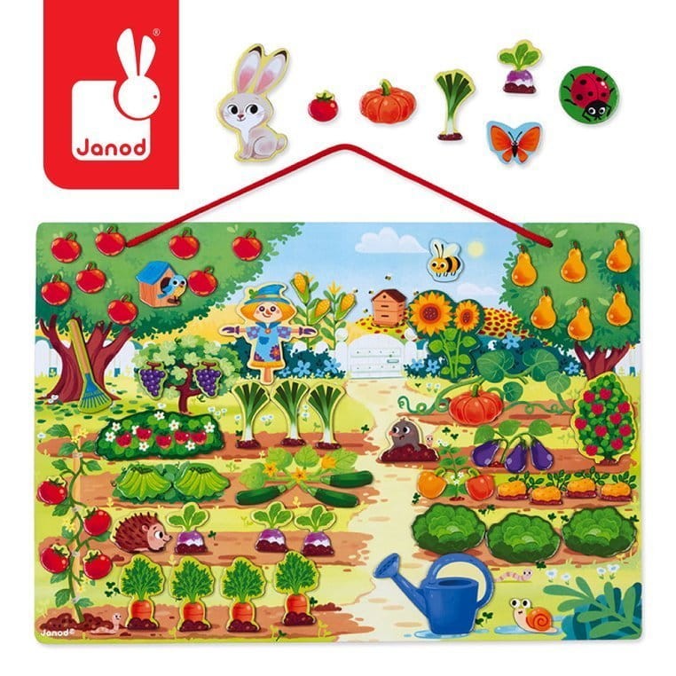 Układanka drewniana magnetyczna z 70 magnesami Ogród / Janod