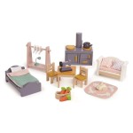 Drewniany dwupiętrowy domek dla lalek z wyposażeniem / Tender Leaf Toys