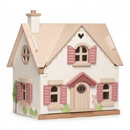 Drewniany dwupiętrowy domek dla lalek z wyposażeniem / Tender Leaf Toys