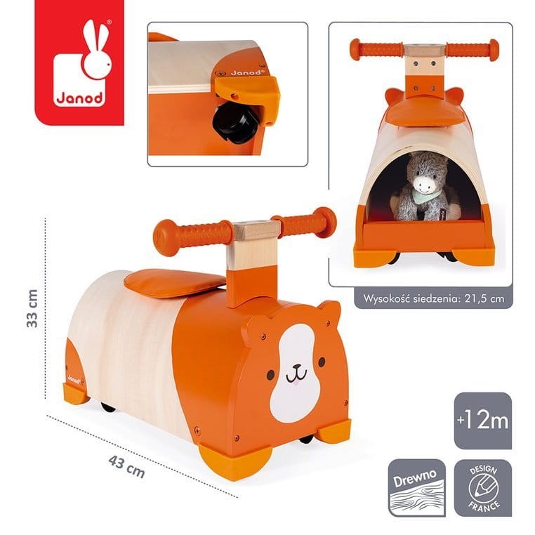 Drewniany jeździk ze schowkiem Chomik / Janod