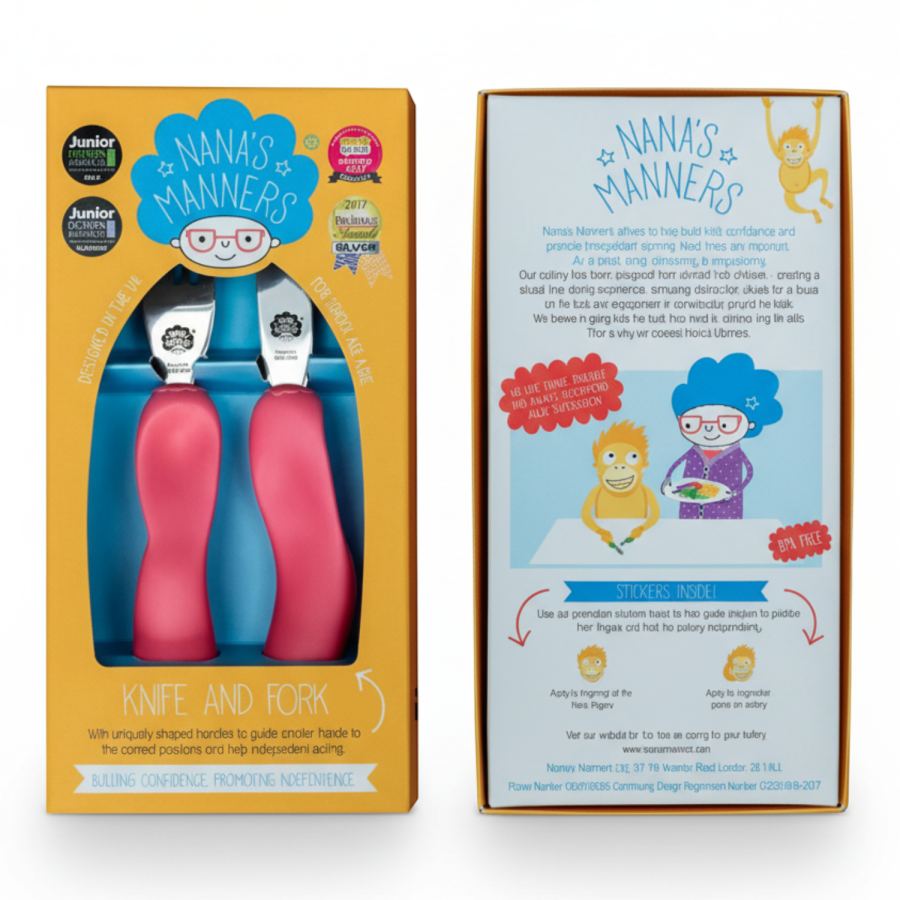 Sztućce kształtujące chwyt 3-9 lat, ETAP 3 - pink / Nanas Manners