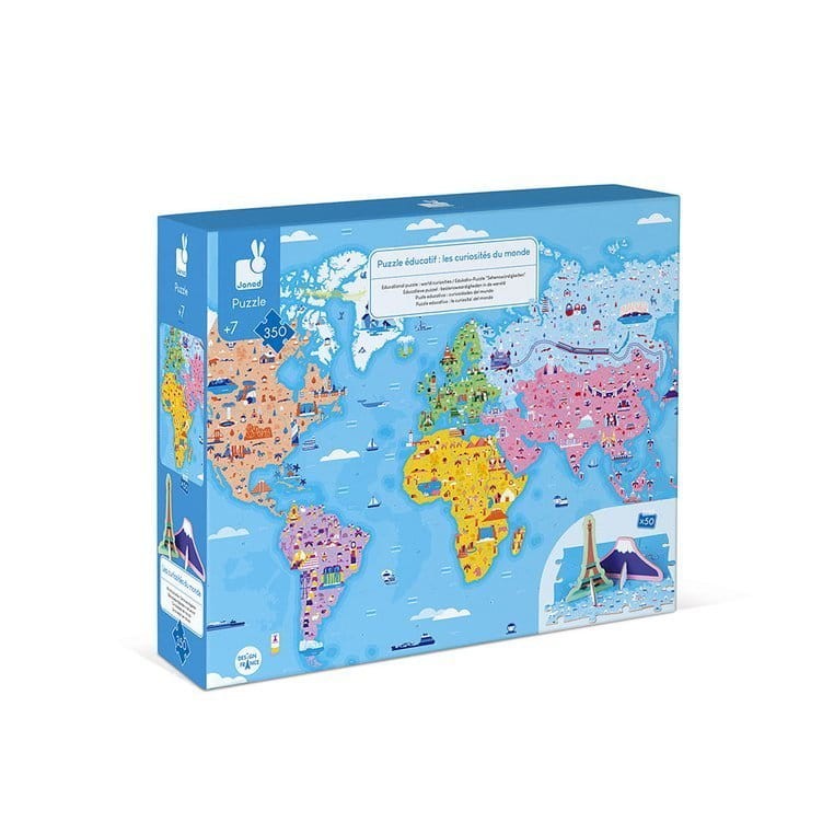 Puzzle edukacyjne z figurkami 3D Cuda świata 350 elementów 7 + / Janod