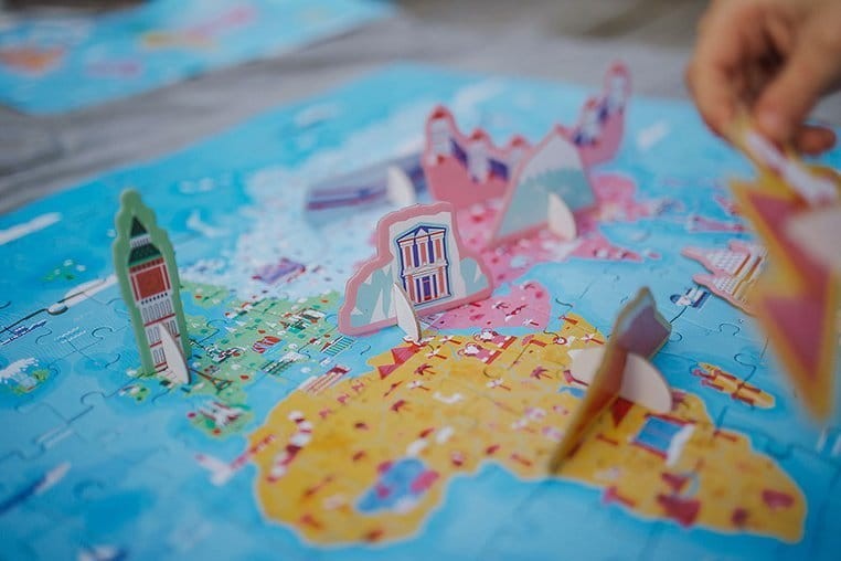 Puzzle edukacyjne z figurkami 3D Cuda świata 350 elementów 7 + / Janod
