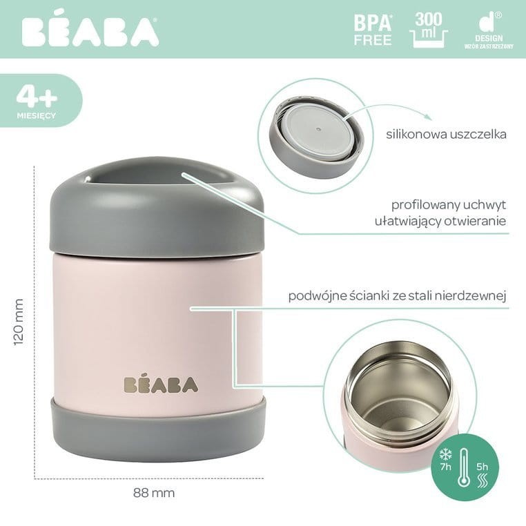 Pojemnik - termos obiadowy ze stali nierdzewnej 300 ml - light pink / Beaba