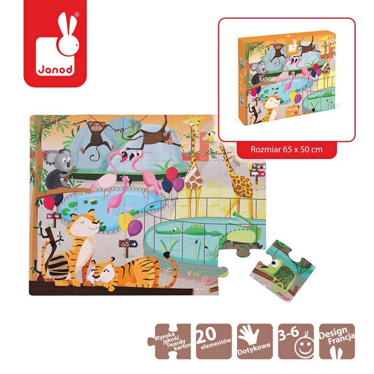 Puzzle sensoryczne 20 elementów Wycieczka do zoo / Janod
