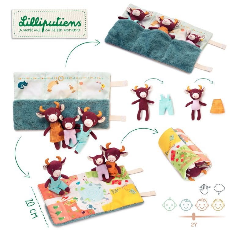 Mini - przytulanki rodzina krówek z rozkładaną matą Krówka Rosalie 2 lata+ / Lilliputiens