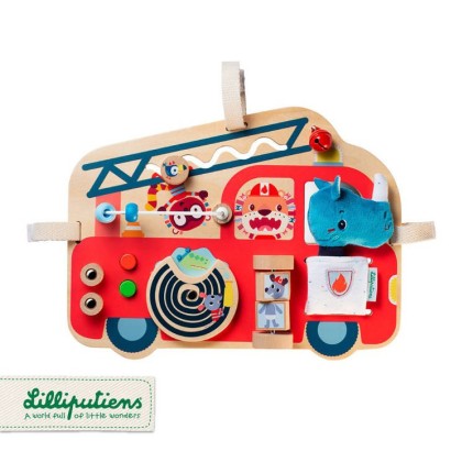 Drewniana tablica manipulacyjna Wóz strażacki Nosorożec Marius 9 m+ / Lilliputiens 83180