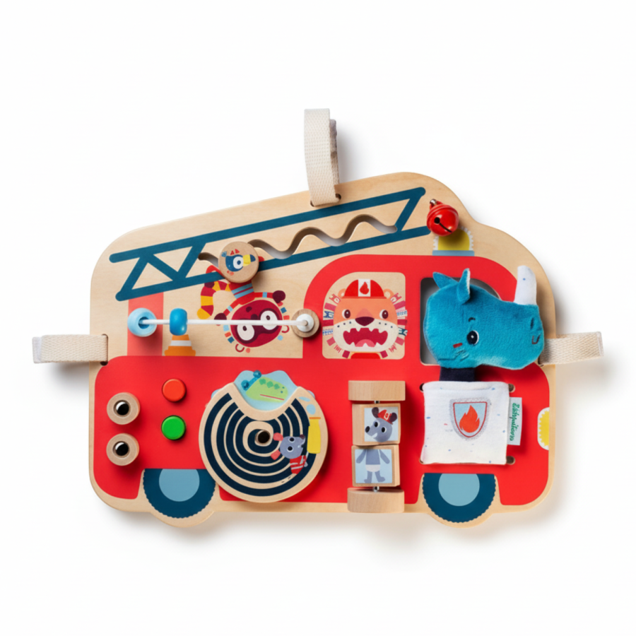 Drewniana tablica manipulacyjna Wóz strażacki Nosorożec Marius 9 m+ / Lilliputiens