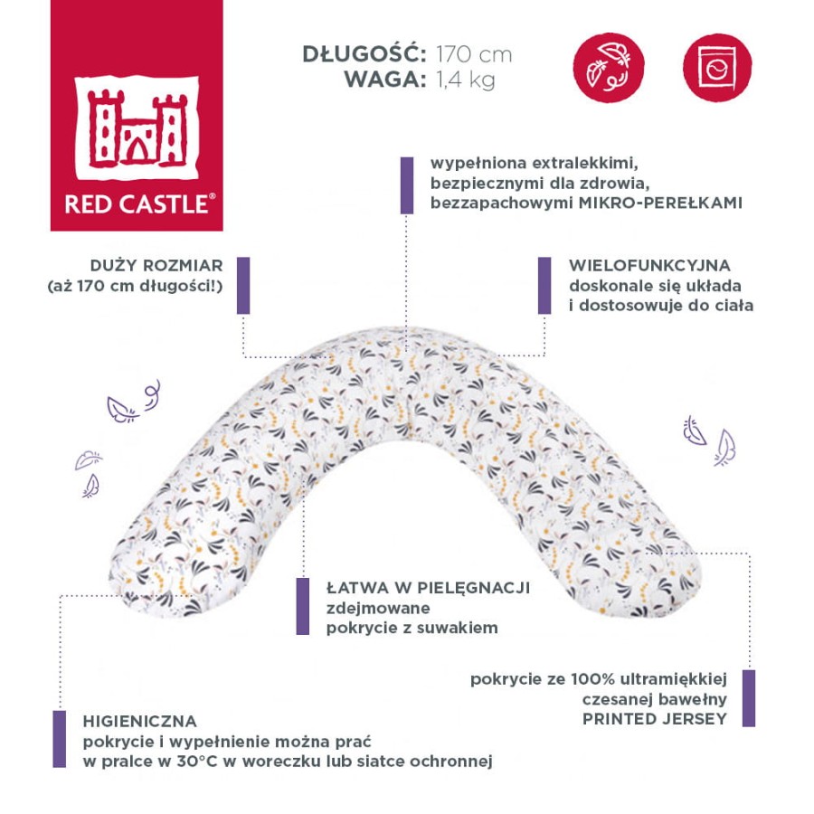 Ergonomiczna poduszka rogal dla kobiet w ciąży i karmiących Big Flopsy Printed jersey Howell, Red Castleg