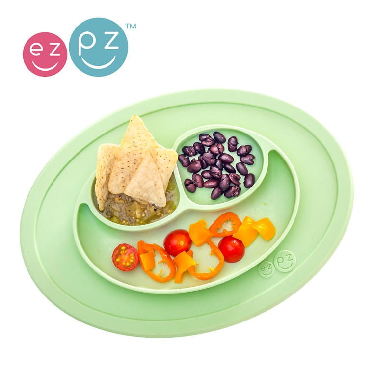 Silikonowy talerzyk z podkładką mały 2w1 Mini Mat pastelowa zieleń / EZPZ