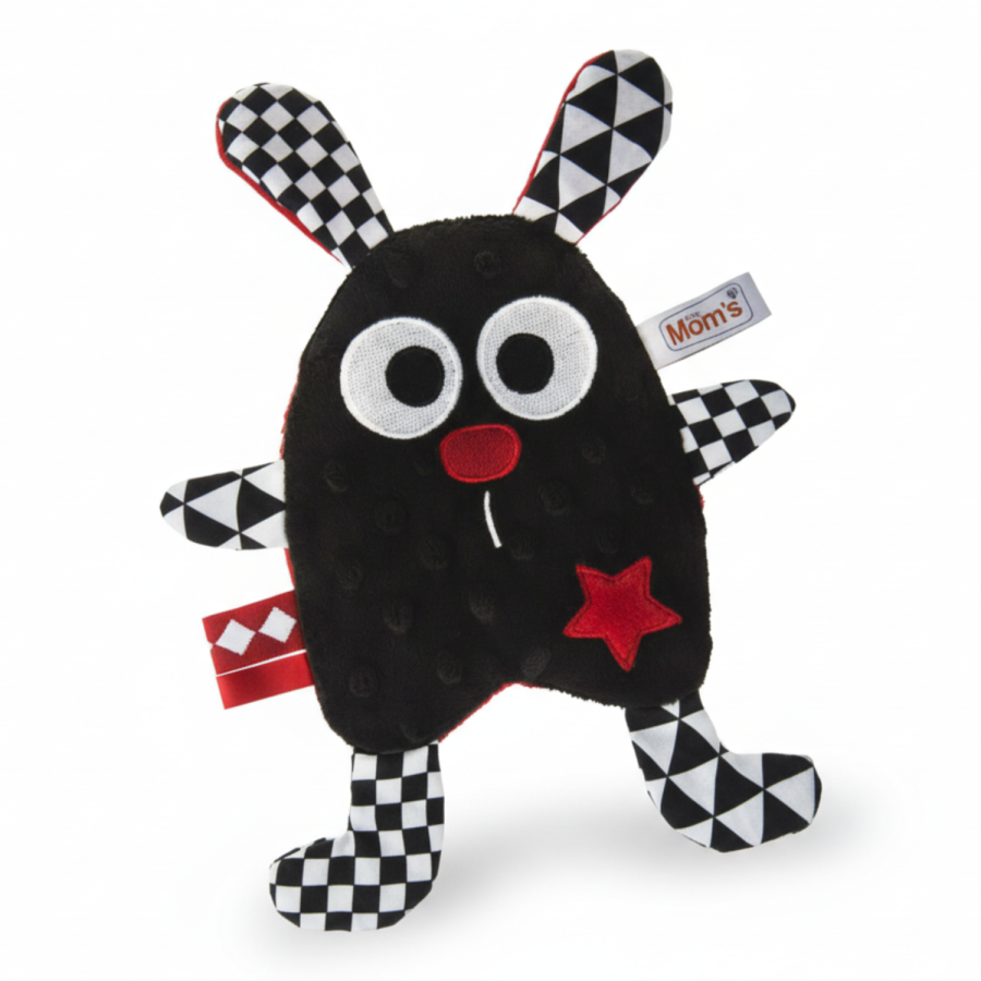 Przytulanka szeleścik pobudzająca zmysły CZARNA / Mom's Care