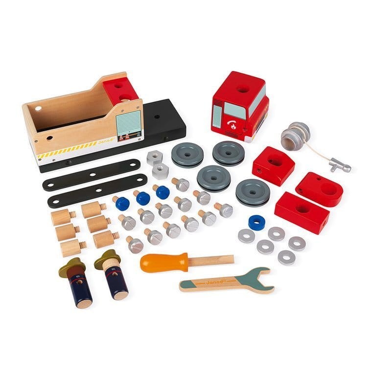 Drewniany wóz strażacki do składania z narzędziami Brico'kids / Janod