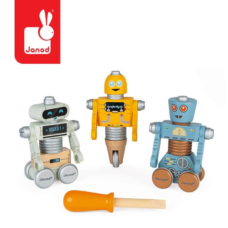 Drewniane roboty do składania ze śrubokrętem Brico'kids / Janod
