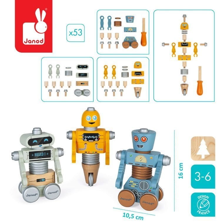Drewniane roboty do składania ze śrubokrętem Brico'kids / Janod