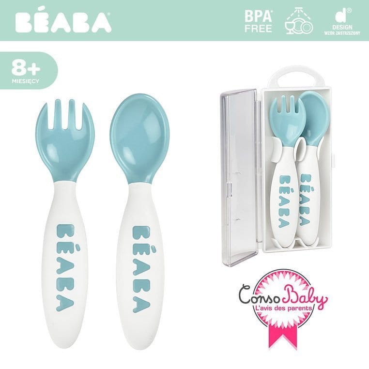 Sztućce plastikowe w etui Blue / Beaba