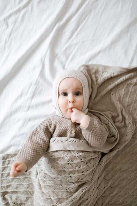 Ażurowy kocyk bambusowy 80x100 light beige / My Memi