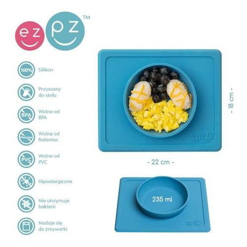 Silikonowa miseczka z podkładką 2w1 Mini Bowl niebieski / EZPZ