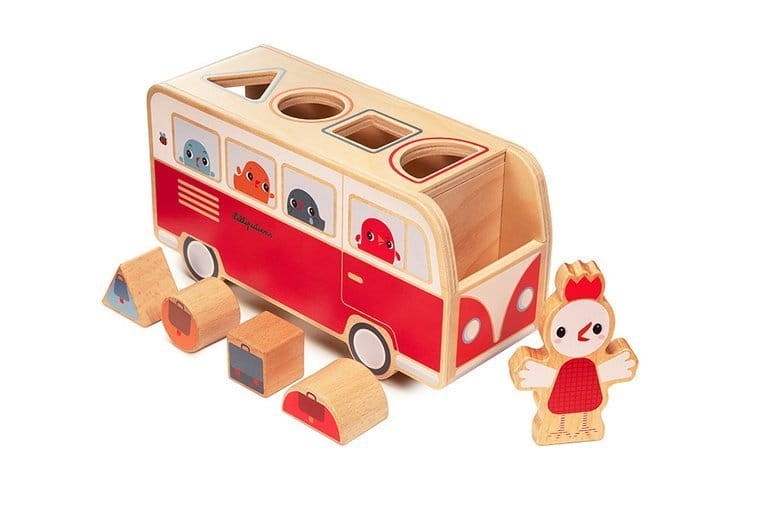 vDrewniany autobus - sorter z 4 kurczaczkami Kokoszka Paulette 12 m+ / Lilliputiens