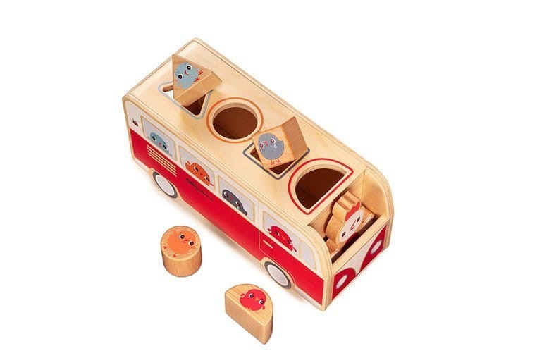 Drewniany autobus - sorter z 4 kurczaczkami Kokoszka Paulette 12 m+ / Lilliputiens