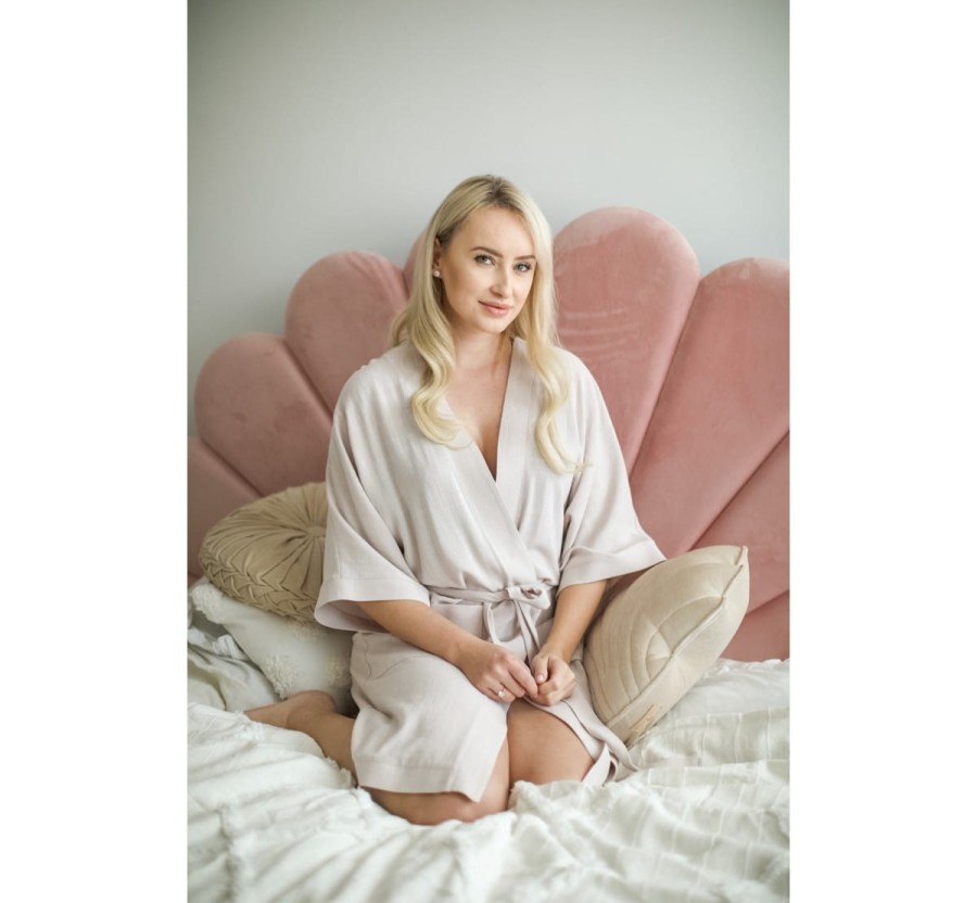 Szlafrok/kimono LINEN dla kobiet w ciąży i dla mam - Sepia Rose / BabySteps