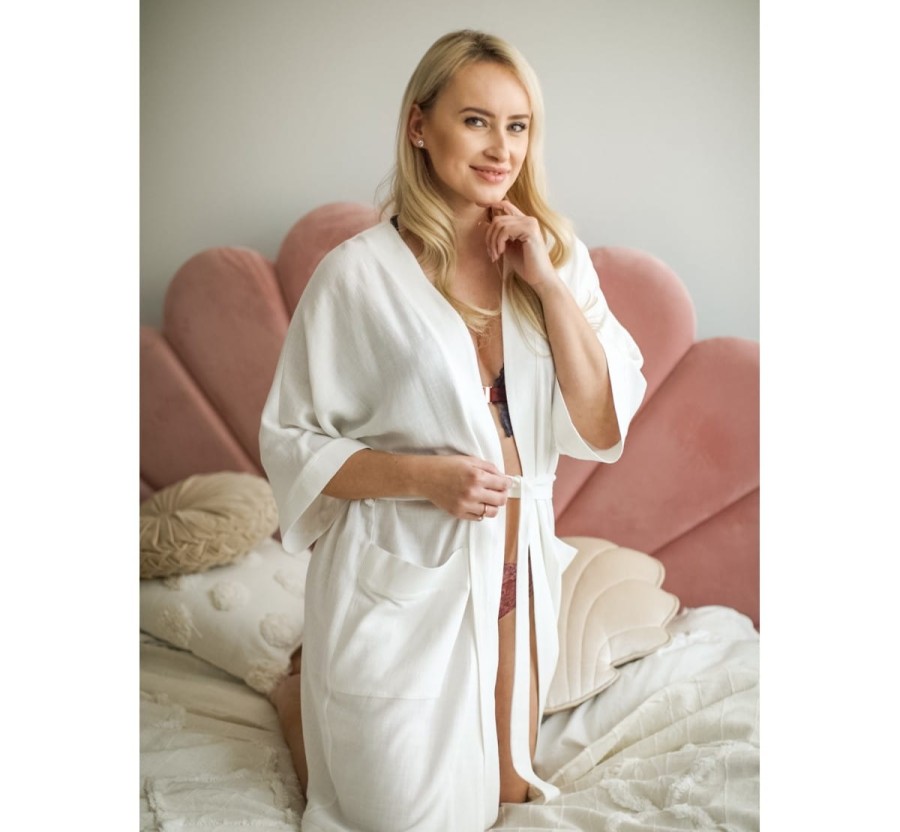 Szlafrok/kimono LINEN dla kobiet w ciąży i dla mam - Cloud Dancer / BabySteps